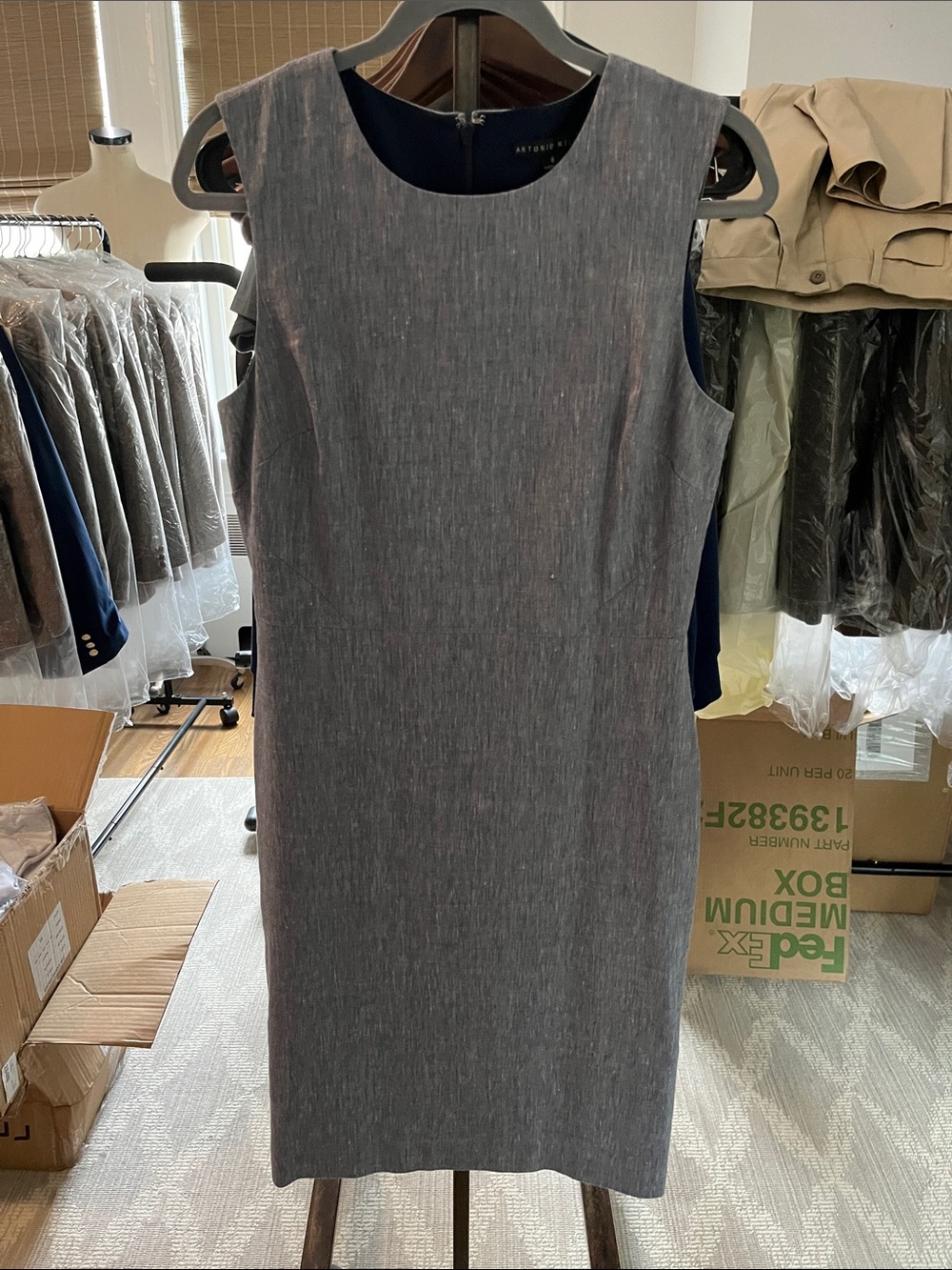 ANTONIO MELANI Sleeveless Charcoal Sheath Dress